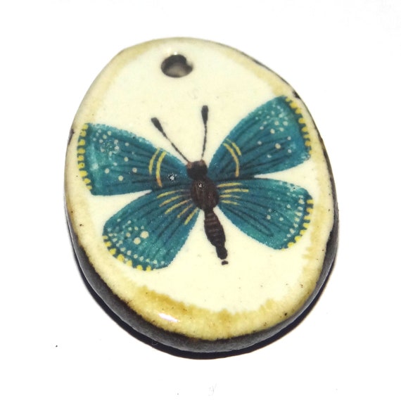 Ceramic Butterfly Pendant Handmade Focal Porcelain 30mm CC7-2