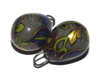 Ceramic Floral Drops Charms Pair Porcelain Earring Beads 20mm CC2-3