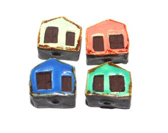 Ceramic House Beads Porcelain Handmade 13mm BB10-3