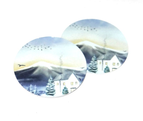 Faux Tin Winter Scene Earring Charms Handmade 1" 25mm MM10-2