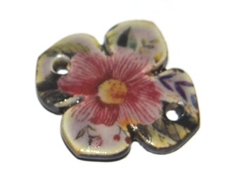 Ceramic Floral Flower Bracelet Bar Cuff Porcelain 25mm CC4-2