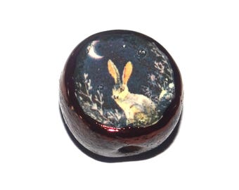Ceramic Hare Focal Bead Handmade Pottery Beads 18mm PP7-2