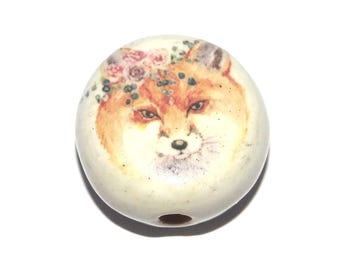 Ceramic Fox Coffee Focal Bead Handmade Pottery Beads 17mm PP6-1