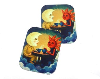 Faux Tin Sun & Moon Tea Party Charms Handmade 25mm 1" MM8-2