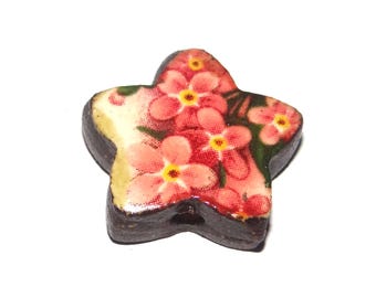 Ceramic Flower Focal Bead Handmade Pottery Beads 18mm PP7-2