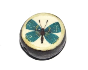 Ceramic Butterfly Focal Bead Handmade Pottery Beads 18mm PP7-3