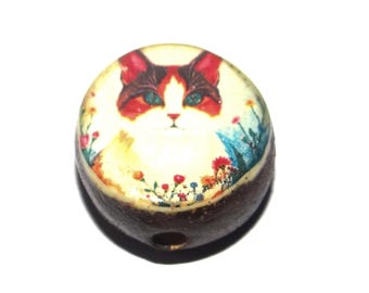 Ceramic Cat Focal Bead Handmade Pottery Beads 17-18mm BB7-2
