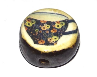 Ceramic Coffee Tea Cup Focal Bead Handmade Pottery Beads 20mm PP3-3