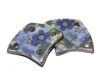 Ceramic Flower Charms Beads Pair Porcelain 25mm CC2-1
