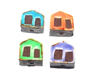 Ceramic House Beads Porcelain Handmade 13mm BB10-2