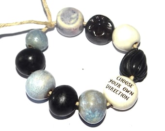 Ceramic Bead Set Textured Glazed Pottery Clay Handmade Porcelain 8-15mm