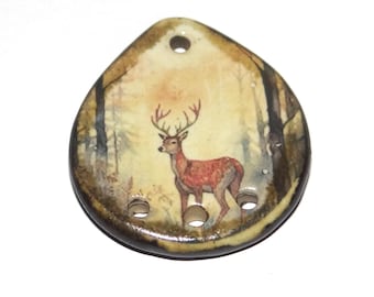 Ceramic Stag Forest Deer Pendant Handmade Focal Porcelain 33mm CC4-3
