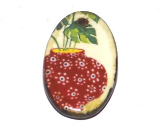 Ceramic Plant Pendant Handmade Focal Porcelain 28mm PP8-1