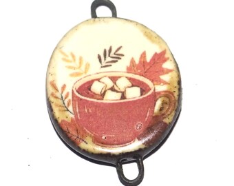 Ceramic Hot Chocolate Fall Autumn Connector Pendant Porcelain Handmade 30mm CC7-4