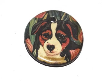 Ceramic Dog Pendant Handmade Focal Porcelain 25mm CC7-1