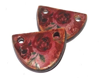 Ceramic Rose Charms Beads Pair Porcelain 20mm CC10-4