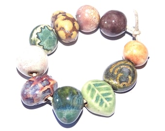 Ceramic Bead Set Textured Glazed Pottery Clay Handmade Porcelain 8-15mm