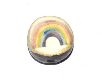 Ceramic Rainbow Focal Bead Handmade Pottery Beads 16-18mm BB3-1