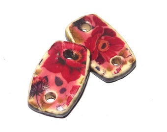 Ceramic Flower Earring Charms Beads Pair Porcelain 18mm CC3-3