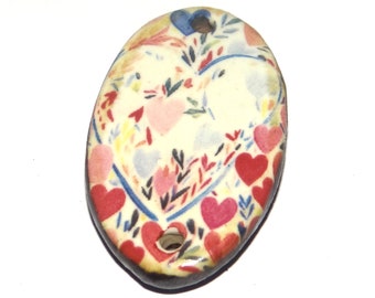 Ceramic Heart Pendant Handmade Focal Porcelain 30mm CC7-3