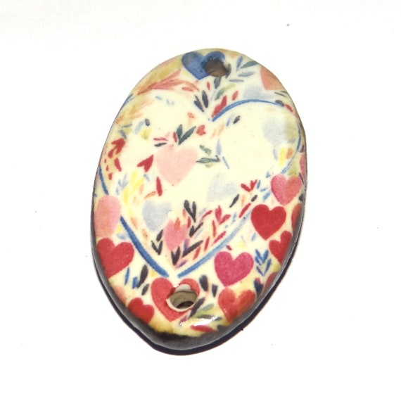 Ceramic Heart Pendant Handmade Focal Porcelain 30mm CC7-3