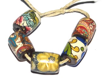 Ceramic Barrel Bead Set Handmade Porcelain 13mm