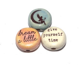 Ceramic Quote Bead Set Porcelain Handmade 15mm CC3-3