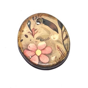 Ceramic Floral Pendant Handmade Focal Porcelain 25mm CC7-3