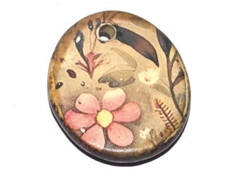 Ceramic Floral Pendant Handmade Focal Porcelain 25mm CC7-3