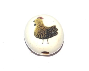 Ceramic Chicken Focal Bead Handmade Pottery Beads 18-20mm PP7-1