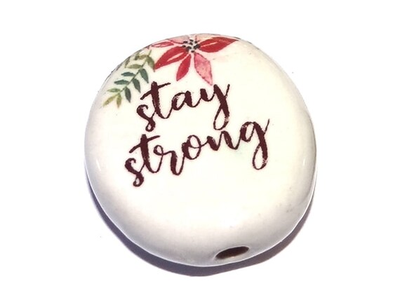 Ceramic Quote Focal Bead Handmade Pottery Beads 30mm 1.2" CFB4-2