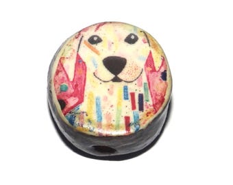 Ceramic Dog Focal Bead Handmade Pottery Beads 18mm PP7-2