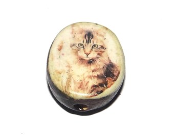 Ceramic Cat Focal Bead Handmade Pottery Beads 18mm PP7-3