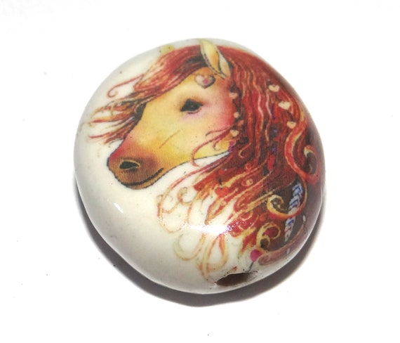 Ceramic Horse Focal Bead Handmade Pottery Beads 25mm 1" PP4-3