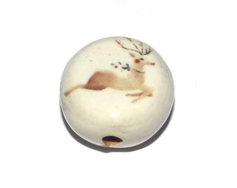 Ceramic Reindeer Focal Bead Handmade Pottery Beads 17mm PP6-3