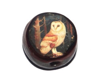 Ceramic Owl Focal Bead Handmade Pottery Beads 18mm PP7-2