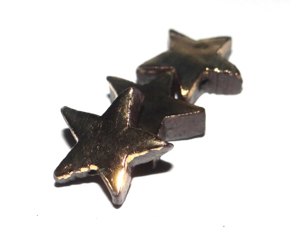 1 Ceramic Star Bead 24k Gold Luster Metallic 12mm