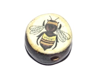 Ceramic Bee Focal Bead Handmade Pottery Beads 15-17mm PP7-1