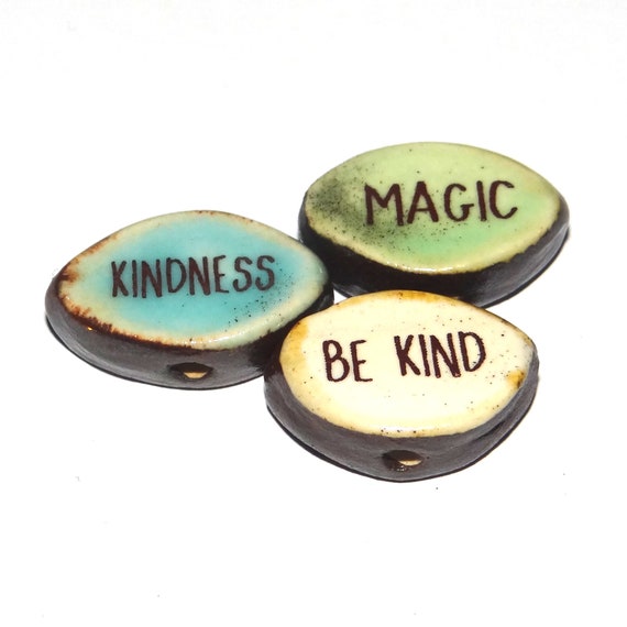 Porcelain Quote Bead Trio Beads Porcelain Handmade 18mm CC10-4