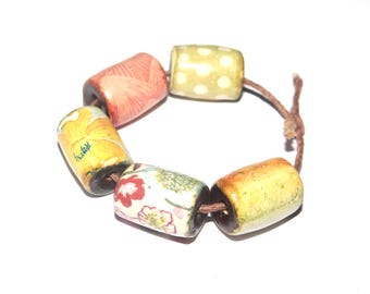 Ceramic Barrel Bead Set Handmade Porcelain 13mm