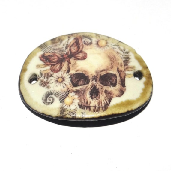 Ceramic Skull Bracelet Bar Cuff Porcelain 30mm CC5-3