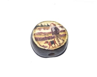 Ceramic Dog Walker Hiking Focal Bead Handmade Pottery Beads 16-18mm BB1-3