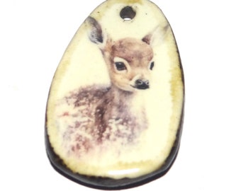 Ceramic Deer Pendant Handmade Focal Porcelain 30mm CC7-3