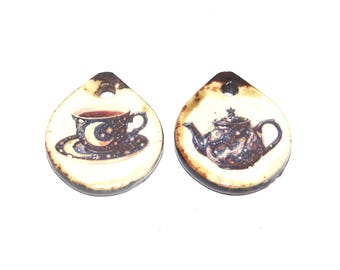 Ceramic Cup Teapot Charms Beads Pair Porcelain 18mm CC9-1