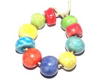 Ceramic Bead Set Textured Glazed Pottery Clay Handmade 8-15mm