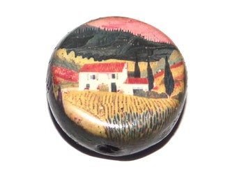 Ceramic Cyprus House Focal Bead Handmade Pottery Beads 17mm PP3-3