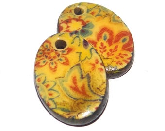 Ceramic Floral Patterned Charms Earring Bead Pair 22mm PP5-4