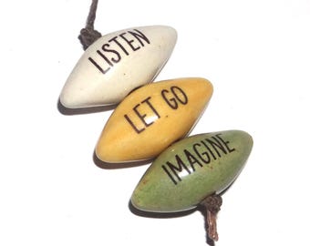 Ceramic Quote Word Bead Set Beads Handmade Pointy 24mm 1" BB1-3