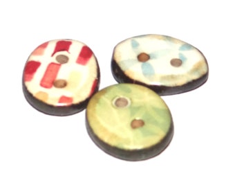 Ceramic Floral Patterned Buttons Porcelain Handmade Unique Rustic 15mm CC8-2