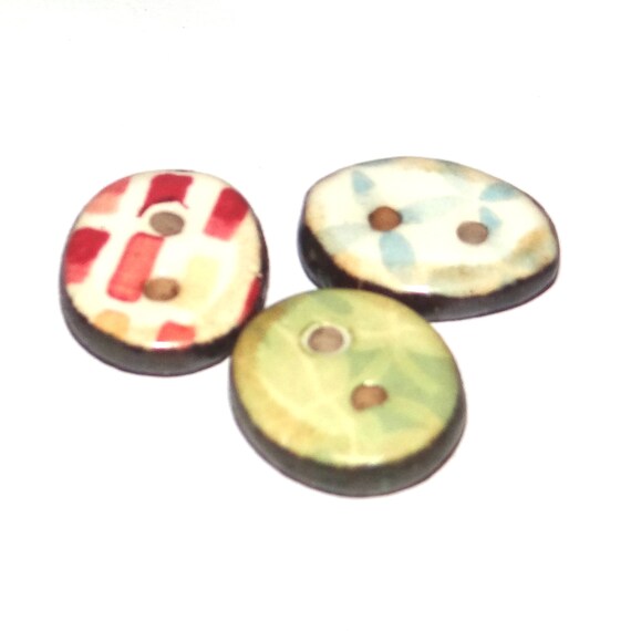 Ceramic Floral Patterned Buttons Porcelain Handmade Unique Rustic 15mm CC8-2